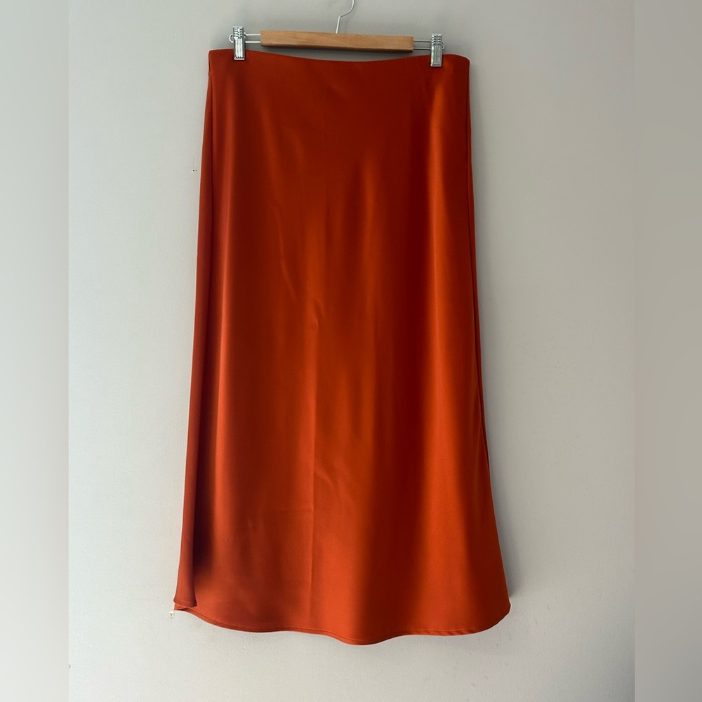 Rachel Zoe Burnt Orange Satin Style Midi Skirt Size 10